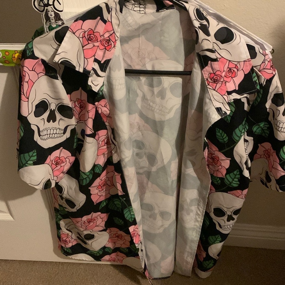 Button up shirt party floral skull pattern